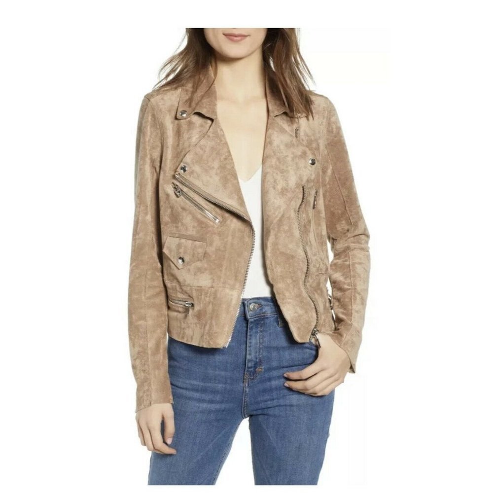 BLANKNYC Denim Faux Suede Moto Jacket - Brick Wall Tan Size S